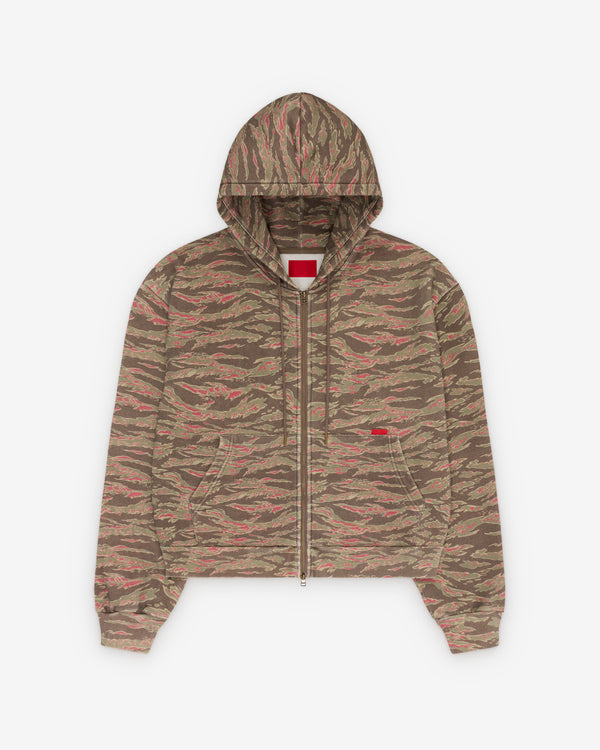 Fugazi - Men's Washed Tiger Camo Zip Hoodie - (Olive)