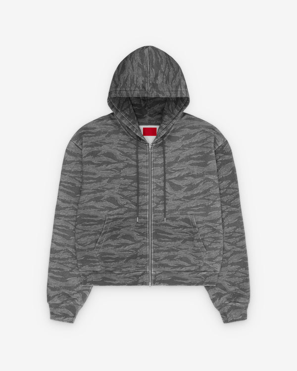 Fugazi - Men's Washed Tiger Camo Zip Hoodie - (Grey)