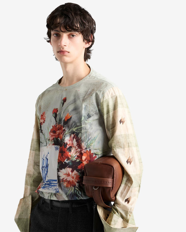 Prada  - Men's Printed Cotton Shirt - (Cloudy Gray/Red)