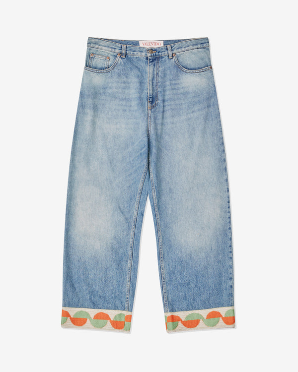 Valentino - Men's Denim Trousers With Jacquard Hem - (Denim)