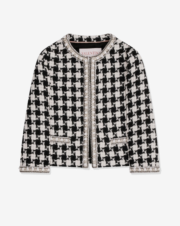 Valentino - Women's Embroidered Jacket In Damier Light Tweed - (White/Black)