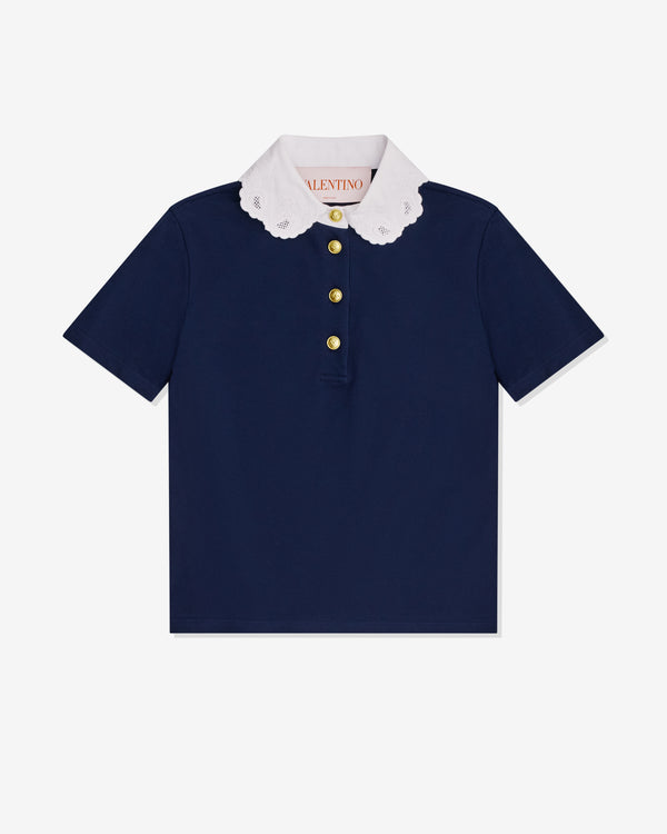 Valentino - Women's Embroidered Cotton Sweatshirt Polo Shirt - (Navy)