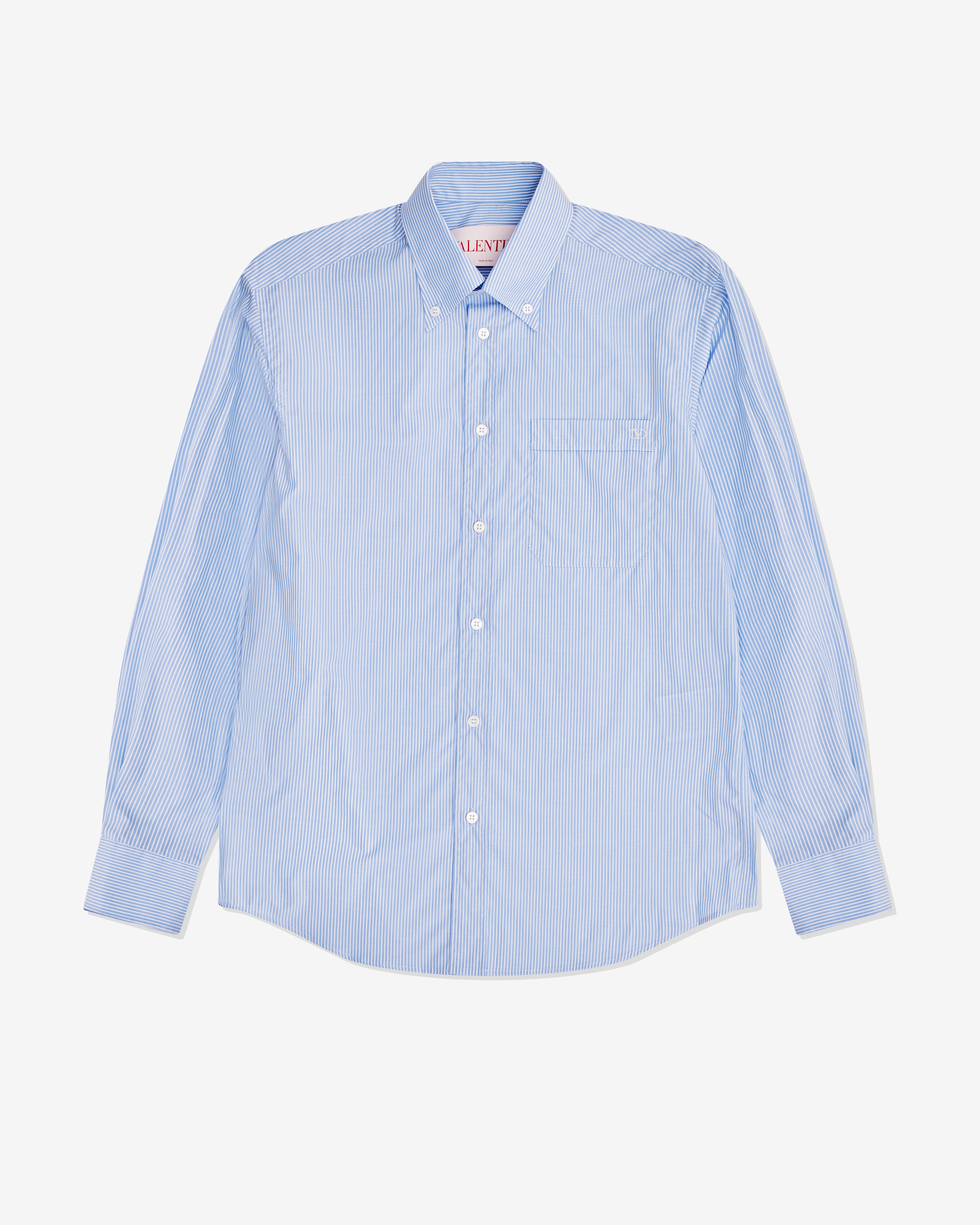 Valentino - Men's V-Logo Embroidered Stripe Cotton Shirt - (Blue)