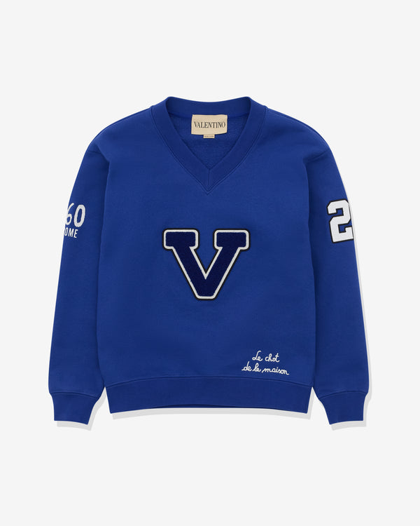 Valentino - Women’s Embroidered Cotton Sweatshirt - (Blue/Ivory)