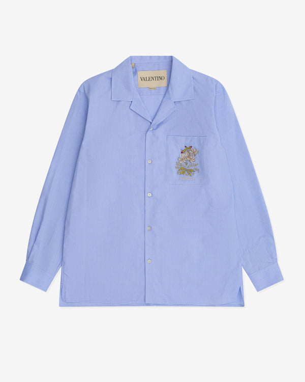Valentino - Men’s Oxford Cotton Shirt With Floral Embroidery - (Blue)