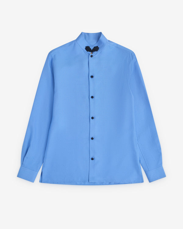 Valentino - Men’s Oxford Silk Shirt With Toggle - (Provence Blue)
