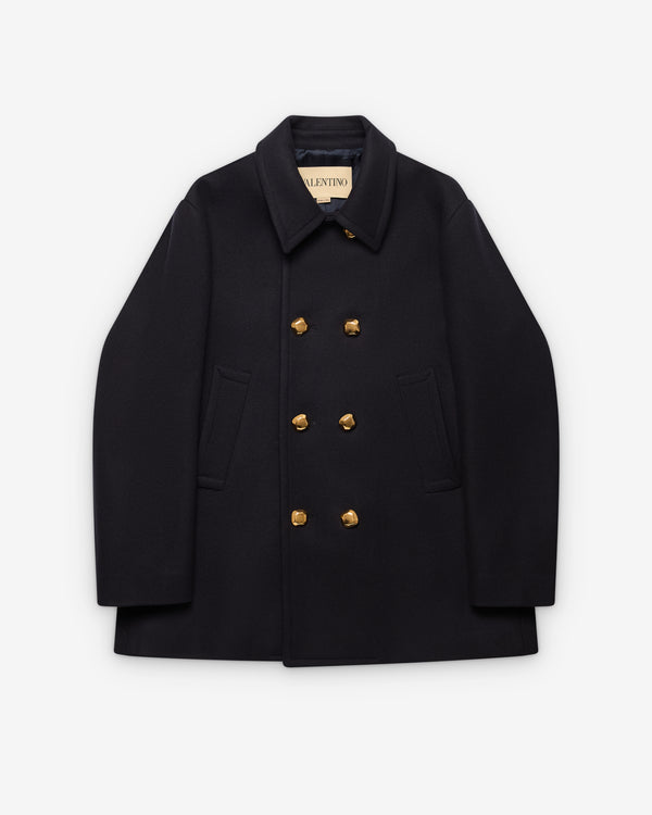 Valentino - Men's Double-Breasted Wool Felt Coat - (Marine)