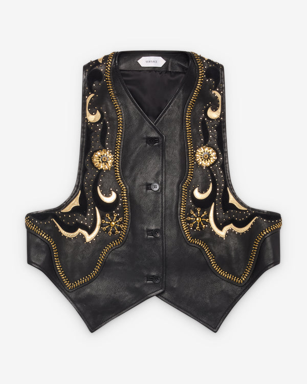 Versace  - Women's Embroidered Leather Vest - (Black)