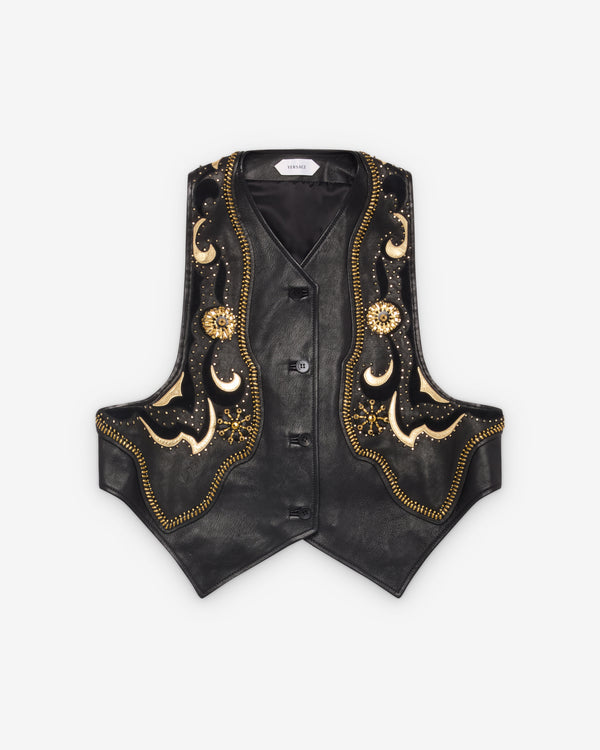 Versace  - Women's Embroidered Leather Vest - (Black)