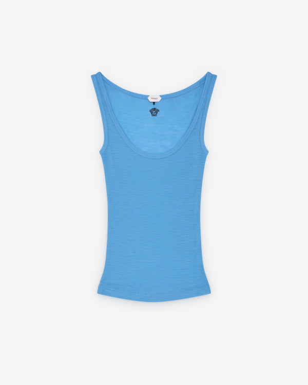 Versace  - Women's Embroidered Ribbed Wool Tank Top - (Sky Blue)
