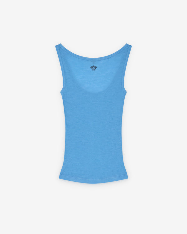 Versace  - Women's Embroidered Ribbed Wool Tank Top - (Sky Blue)
