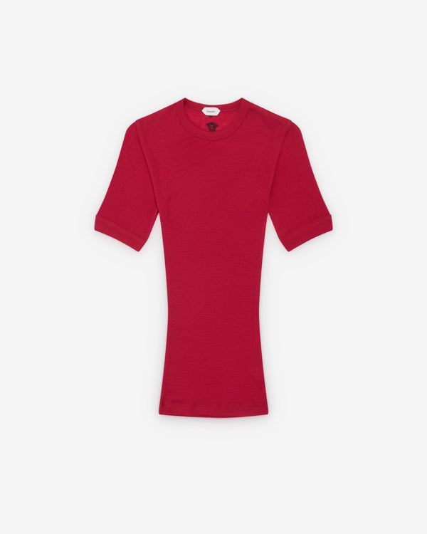 Versace  - Women's Embroidered Wool Ribbed Knit T-Shirt - (Lipstick)