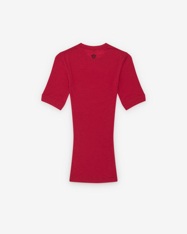 Versace  - Women's Embroidered Wool Ribbed Knit T-Shirt - (Lipstick)