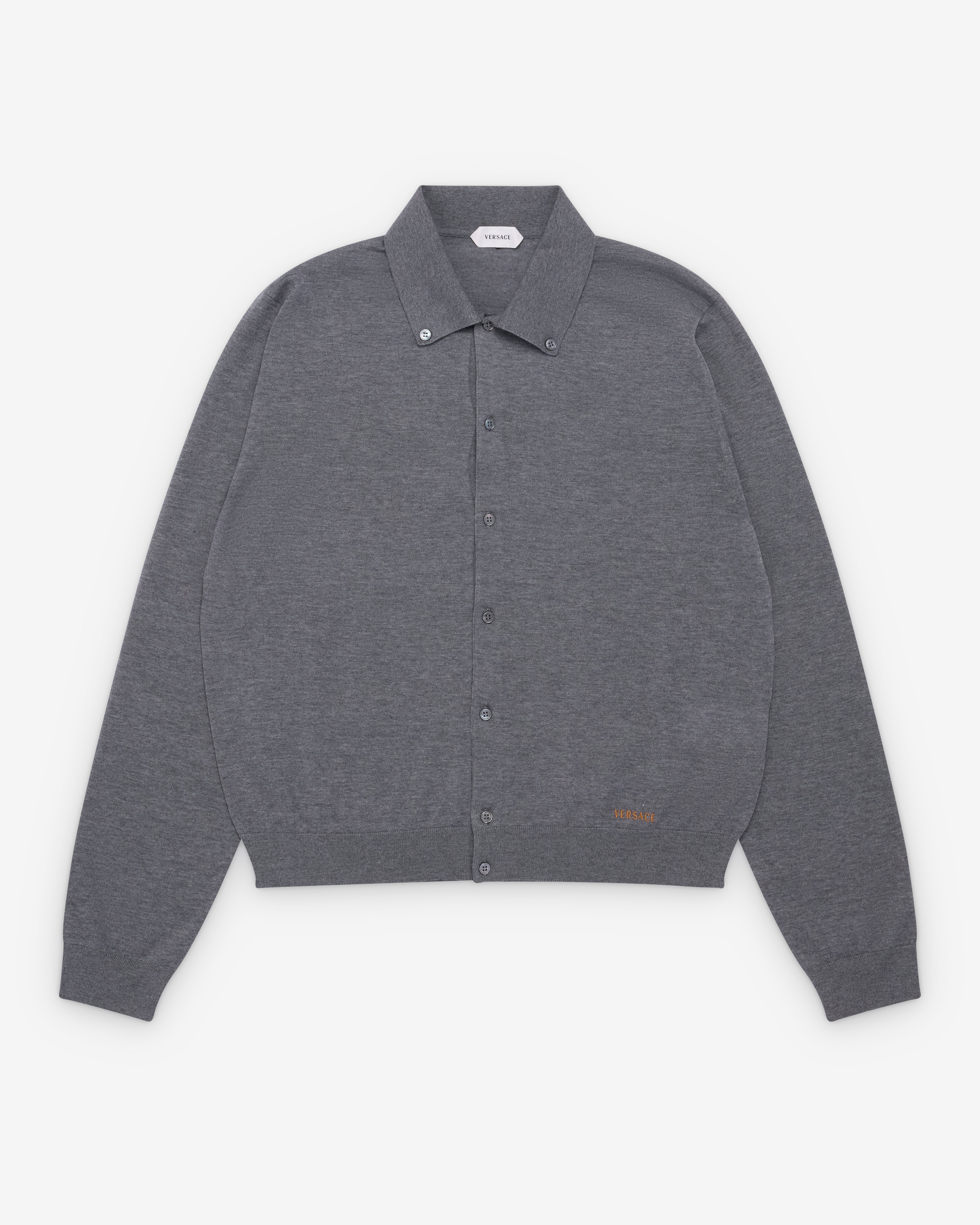 Versace : Men's Embroidered Wool Knit Cardigan (Grey) | Dover