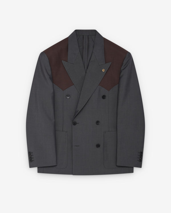 Versace  - Men's Wool-Mohair Boxy Blazer - (Grey/Brown)