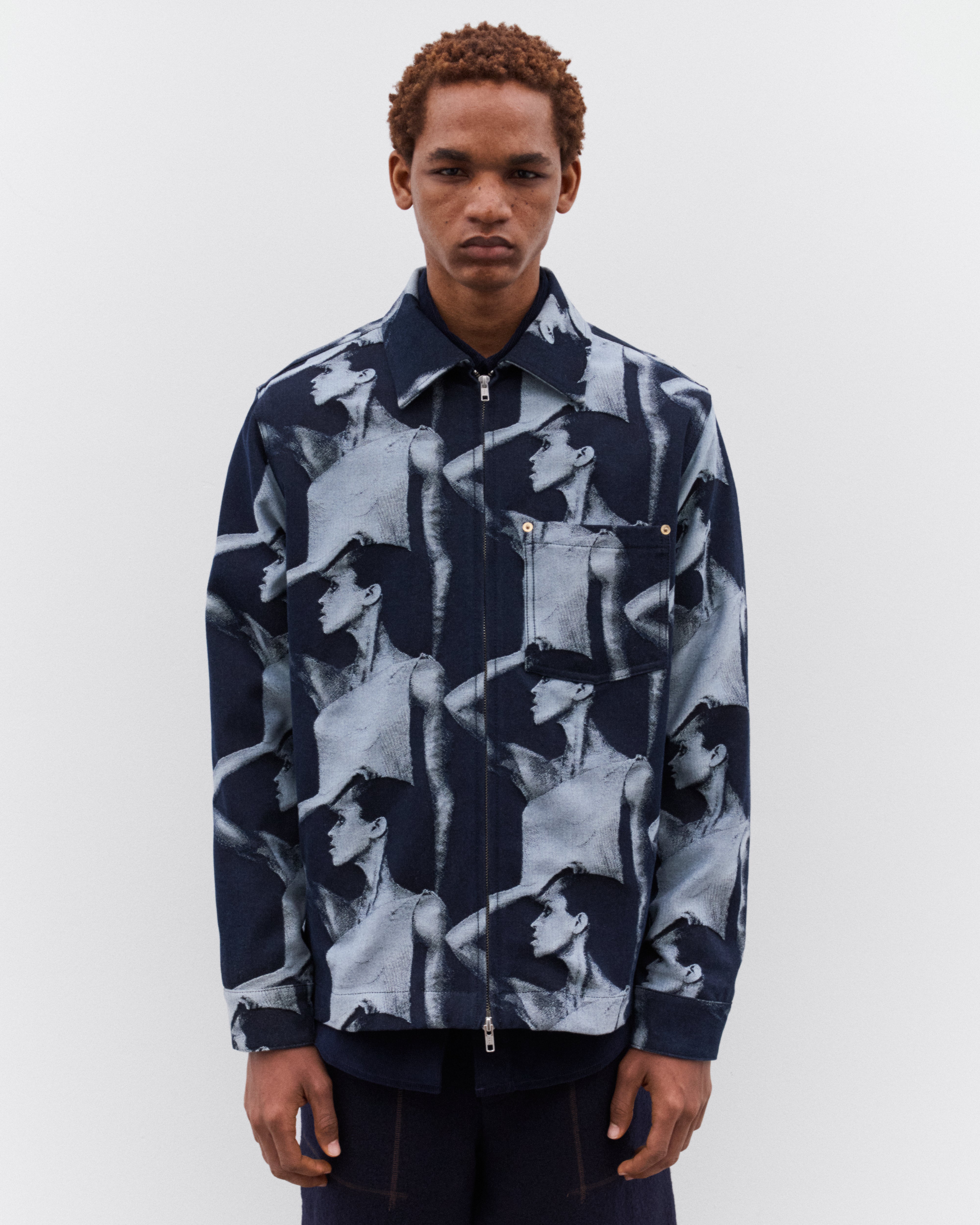 Wales Bonner: Men's Printed Zip Jacket (Indigo) | Dover Street