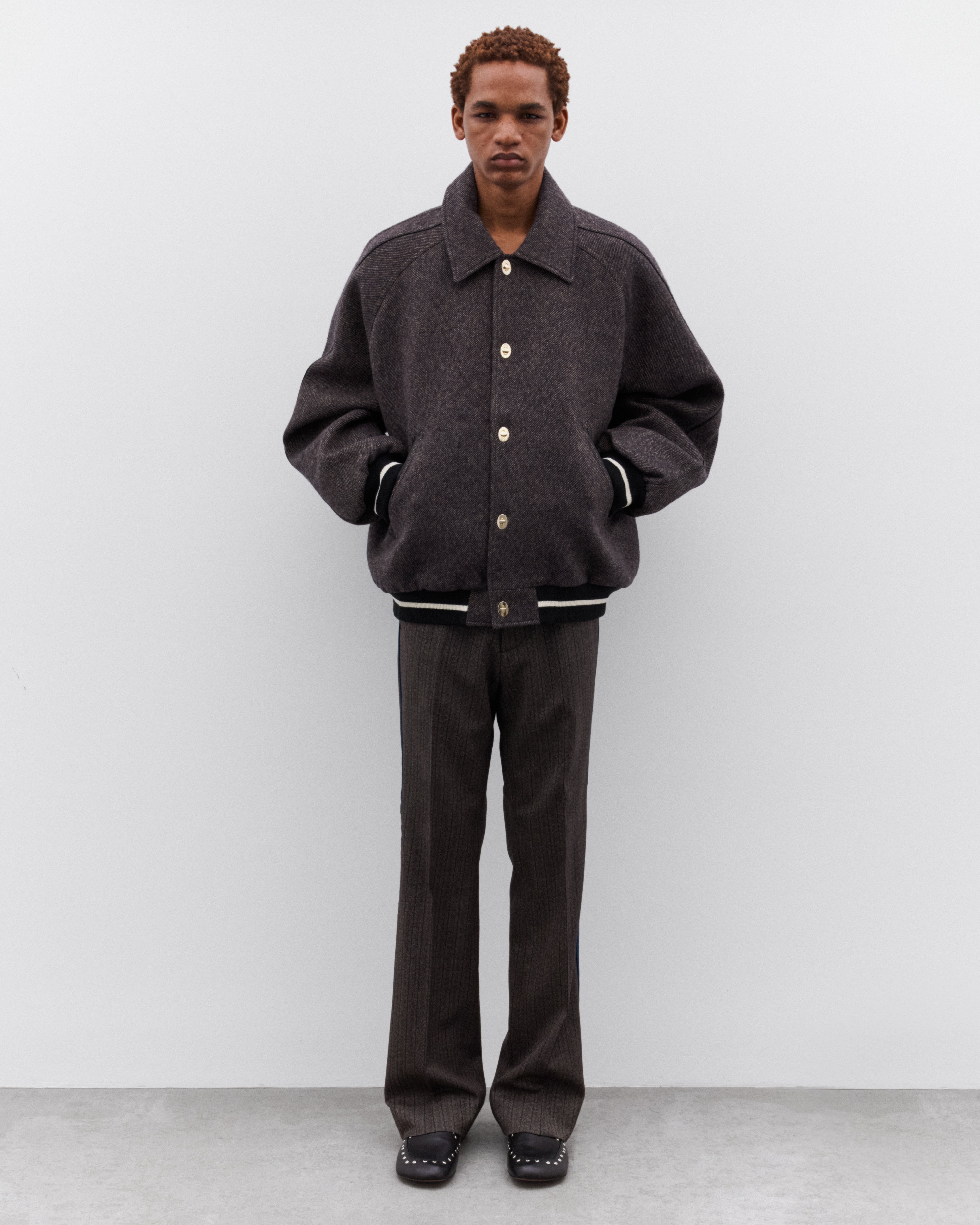 Wales Bonner: Men's Varsity Jacket (Grey) | DSML E-SHOP