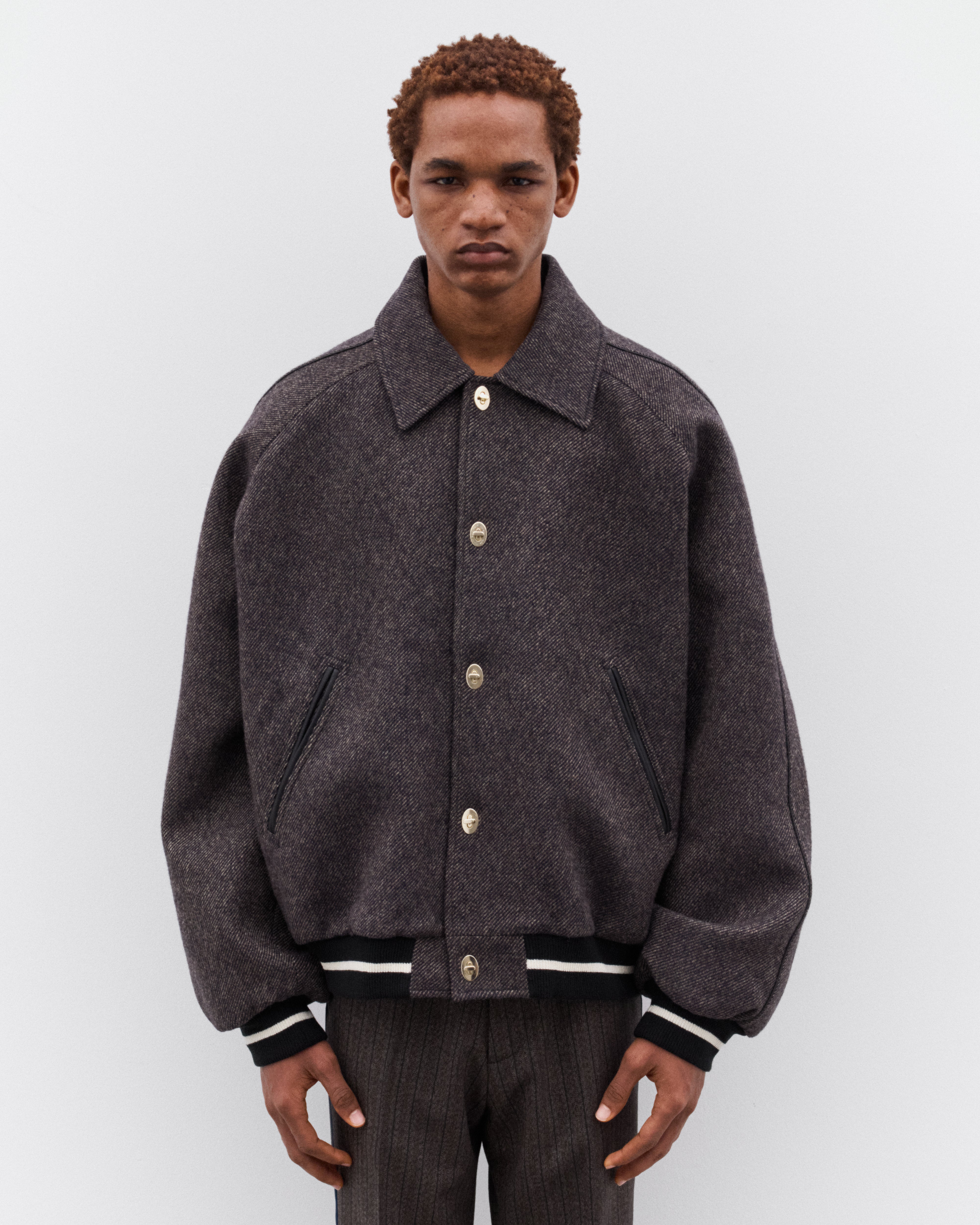 Wales Bonner: Men's Varsity Jacket (Grey) | DSML E-SHOP