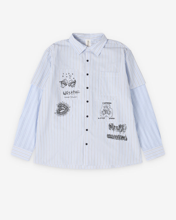 Westfall - Men's Printed Button Down Patch Shirt - (Blue)