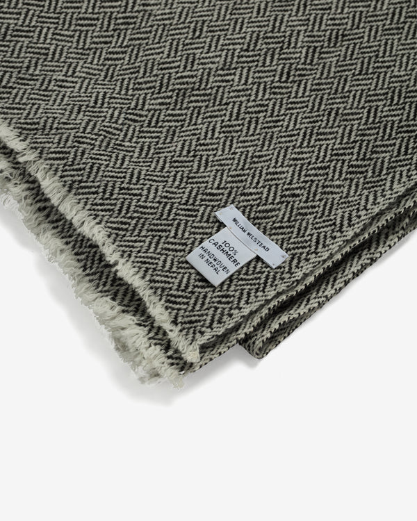 William Welstead - Cashmere Scarf - (Herringbone Black/White)