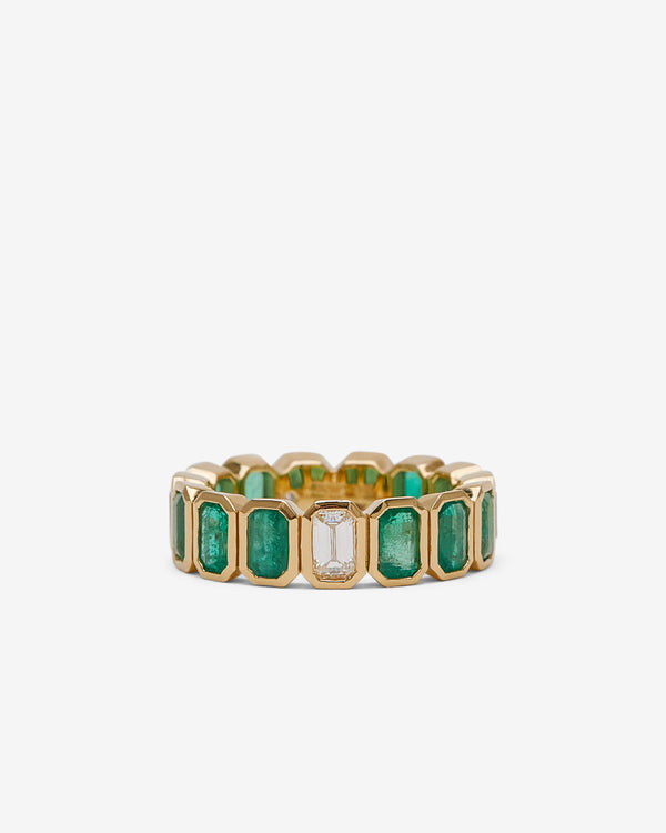 Shay - Emerald & Diamond Bezel Eternity Band - (Yellow Gold)