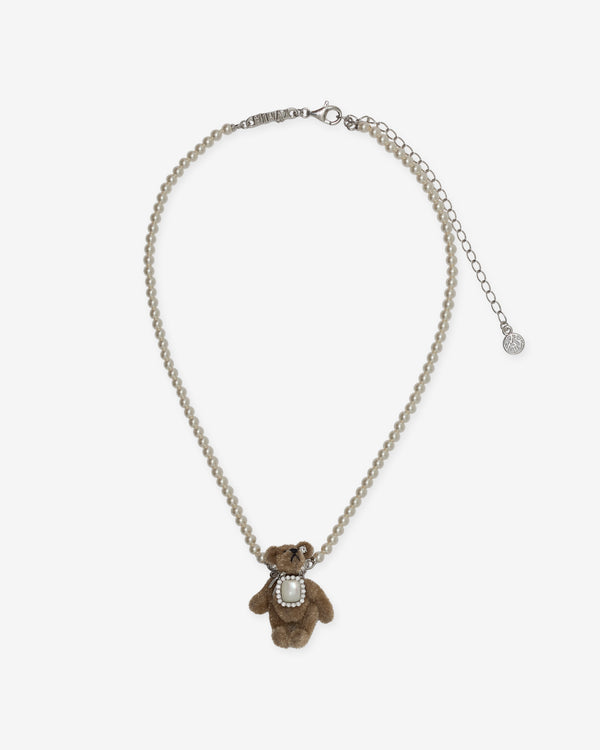 Yvmin - Square Stone Plush Bear Pearl Necklace - (Brown)