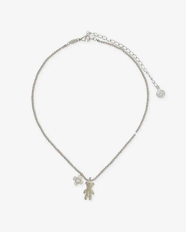 Yvmin - Carved Metal Mini Bear Pearl Necklace - (White)