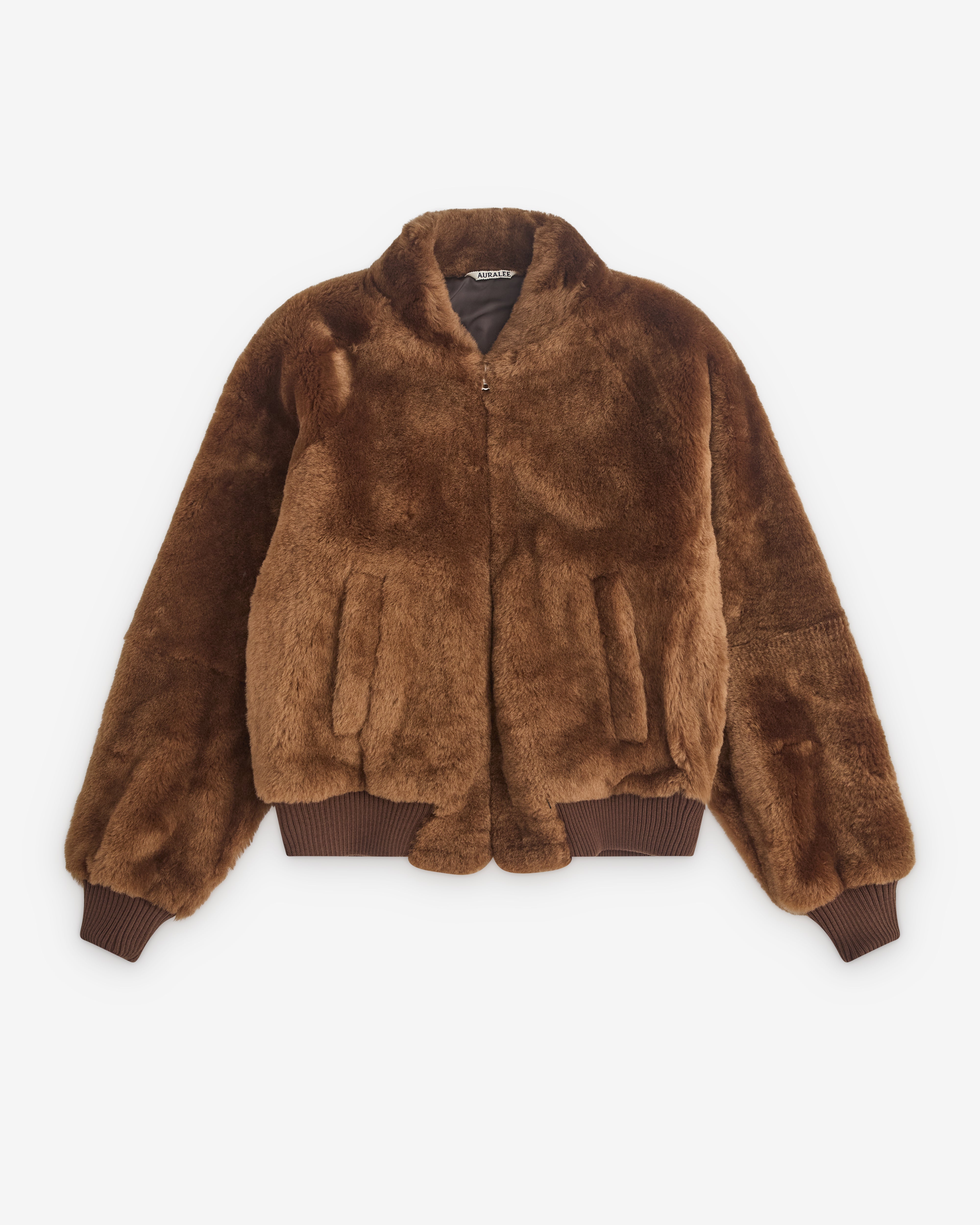 Auralee: Men's Straight Merino Mouton Zip Blouson (Brown) | Dover