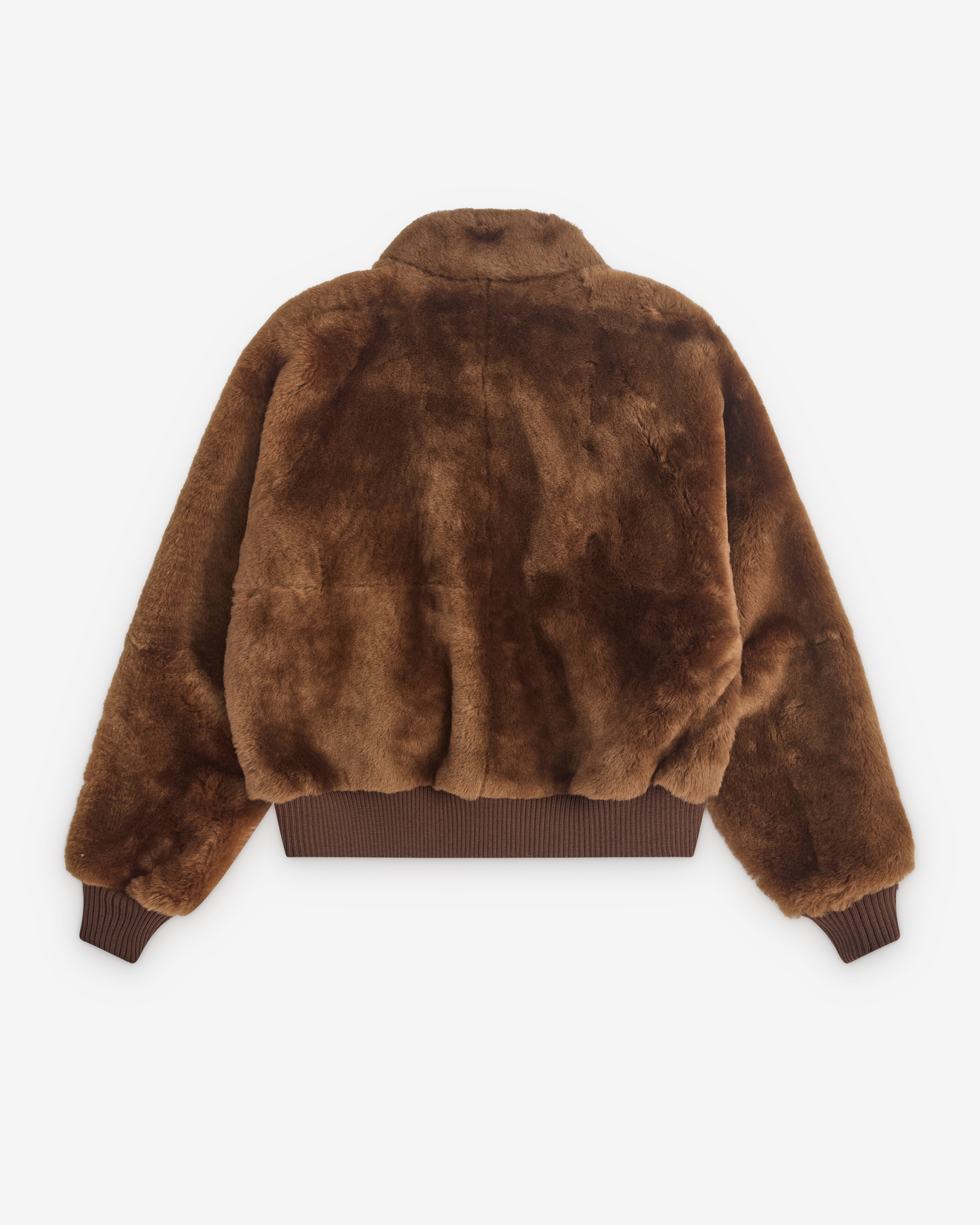 Auralee: Men's Straight Merino Mouton Zip Blouson (Brown) | Dover