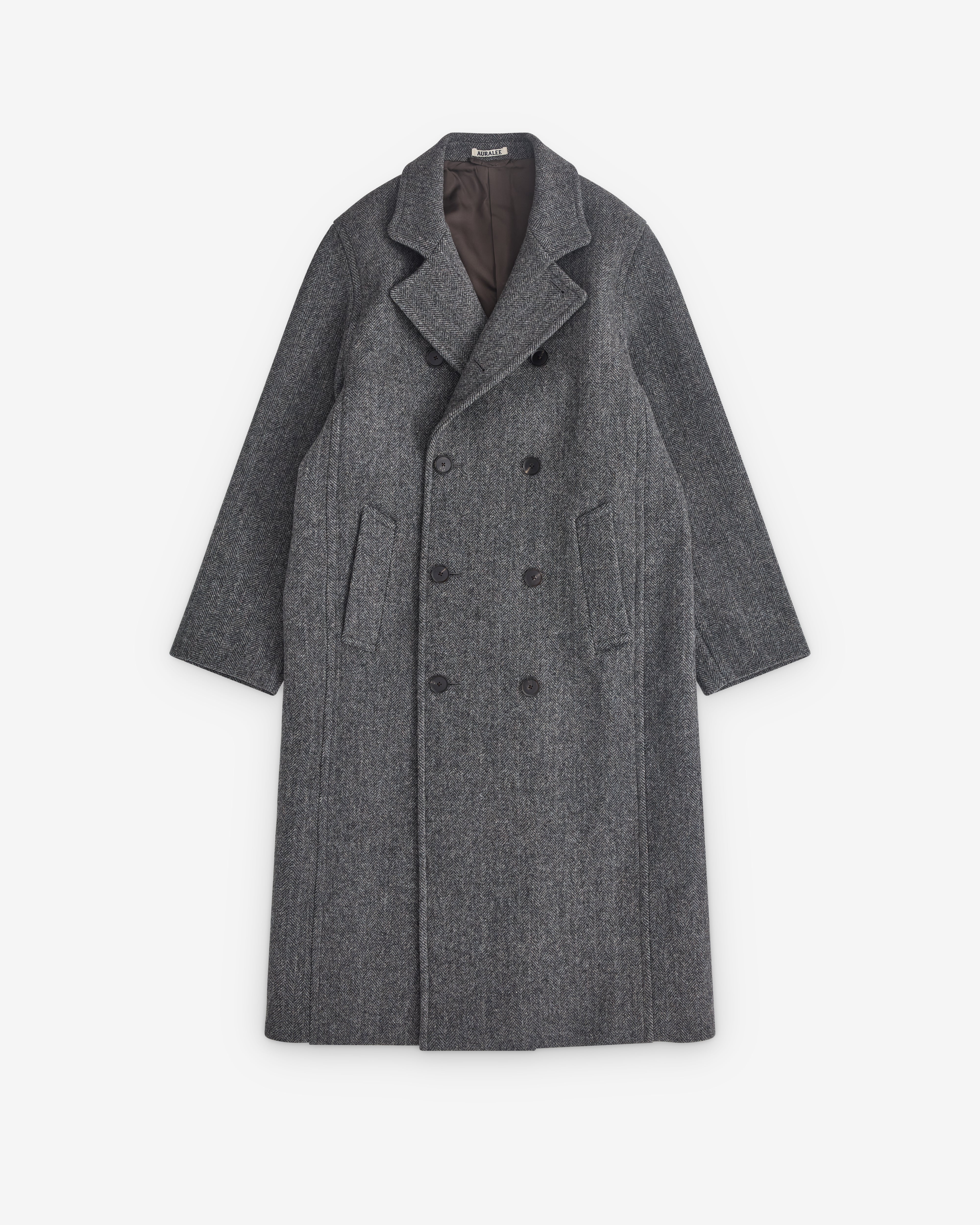 【AURALEE】 WASHED DOUBLE CLOTH LONG COAT Auralee: Men's Shetland Wool Double Cloth Coat (Grey