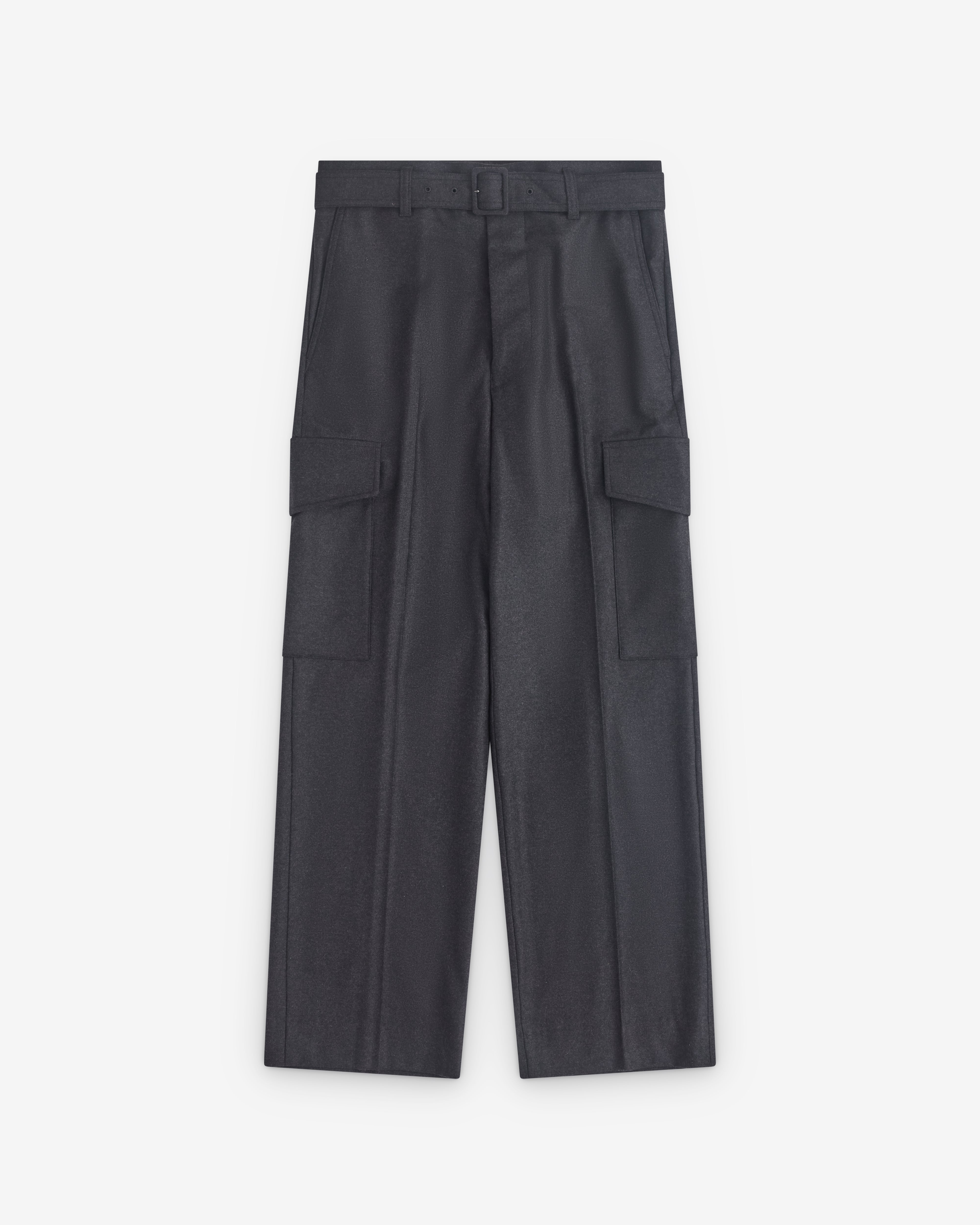 Auralee: Men's Wool Fulling Flannel Cargo Slacks (Top Charcoal