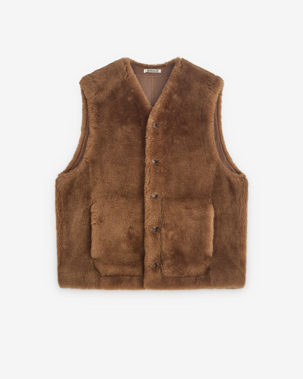 Auralee - Men’s Straight Merino Mouton Vest - (Brown)