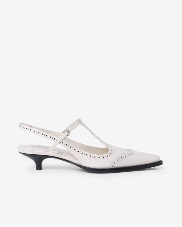 Miu Miu - Women's Brushed Leather Brogue Slingback T-Strap Pumps - (Ivory/Black)