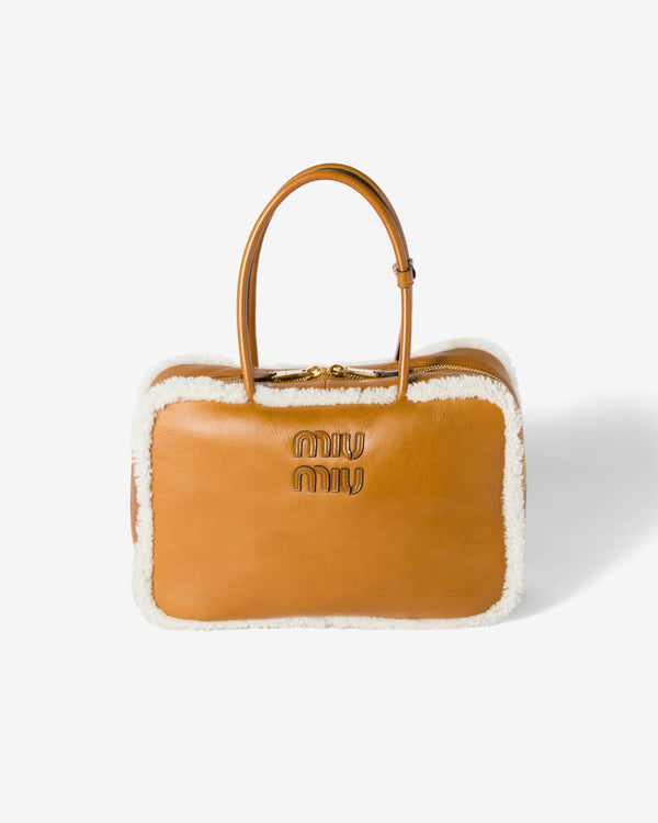 Miu Miu - Beau Shearling Top-Handle Bag - (Cognac/Natural)