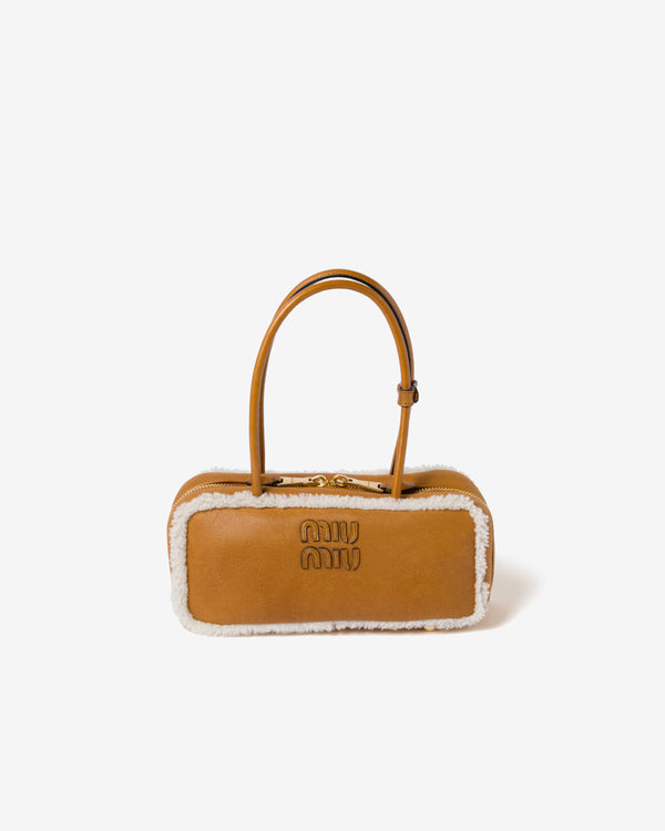 Miu Miu - Beau Shearling Top-Handle Bag - (Cognac/Natural)