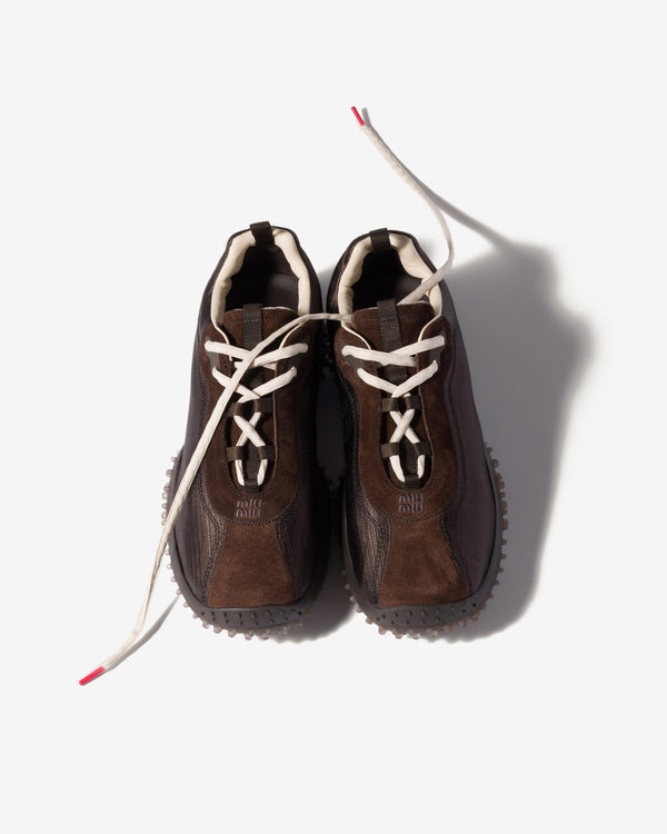 Miu Miu - Bubble Technical Fabric and Suede Sneakers - (Dark Brown)