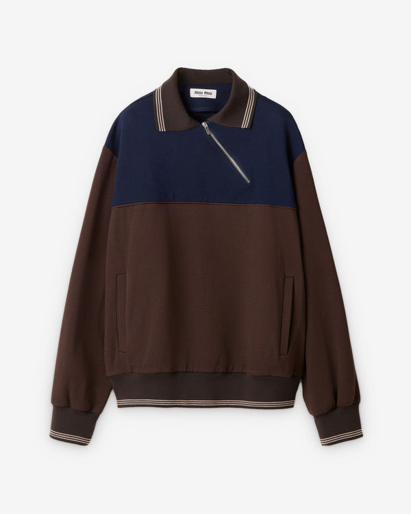 Miu Miu - Women’s Zipper Sweatshirt - (Cocoa Brown/Blue)