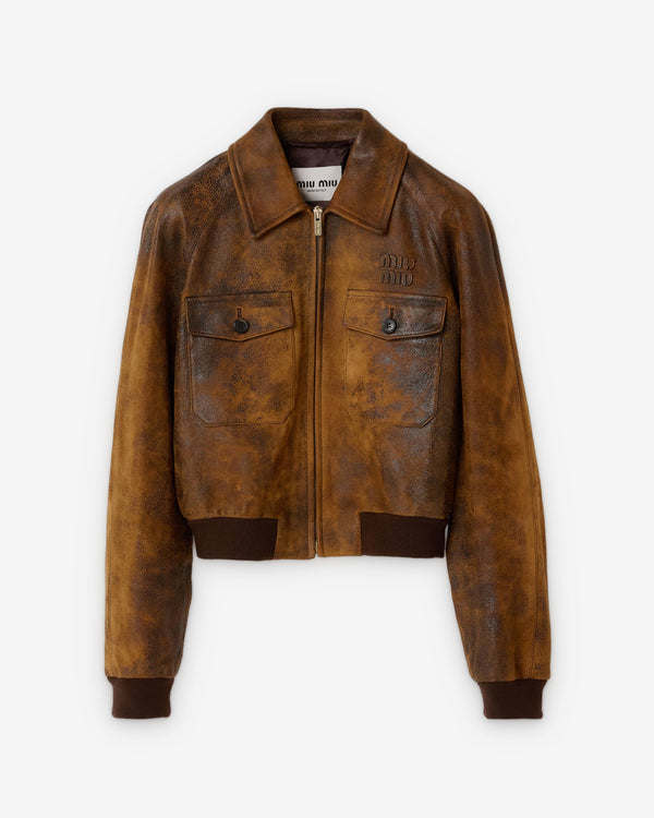 Miu Miu - Women's Waxed Suede Leather Jacket - (Cognac)