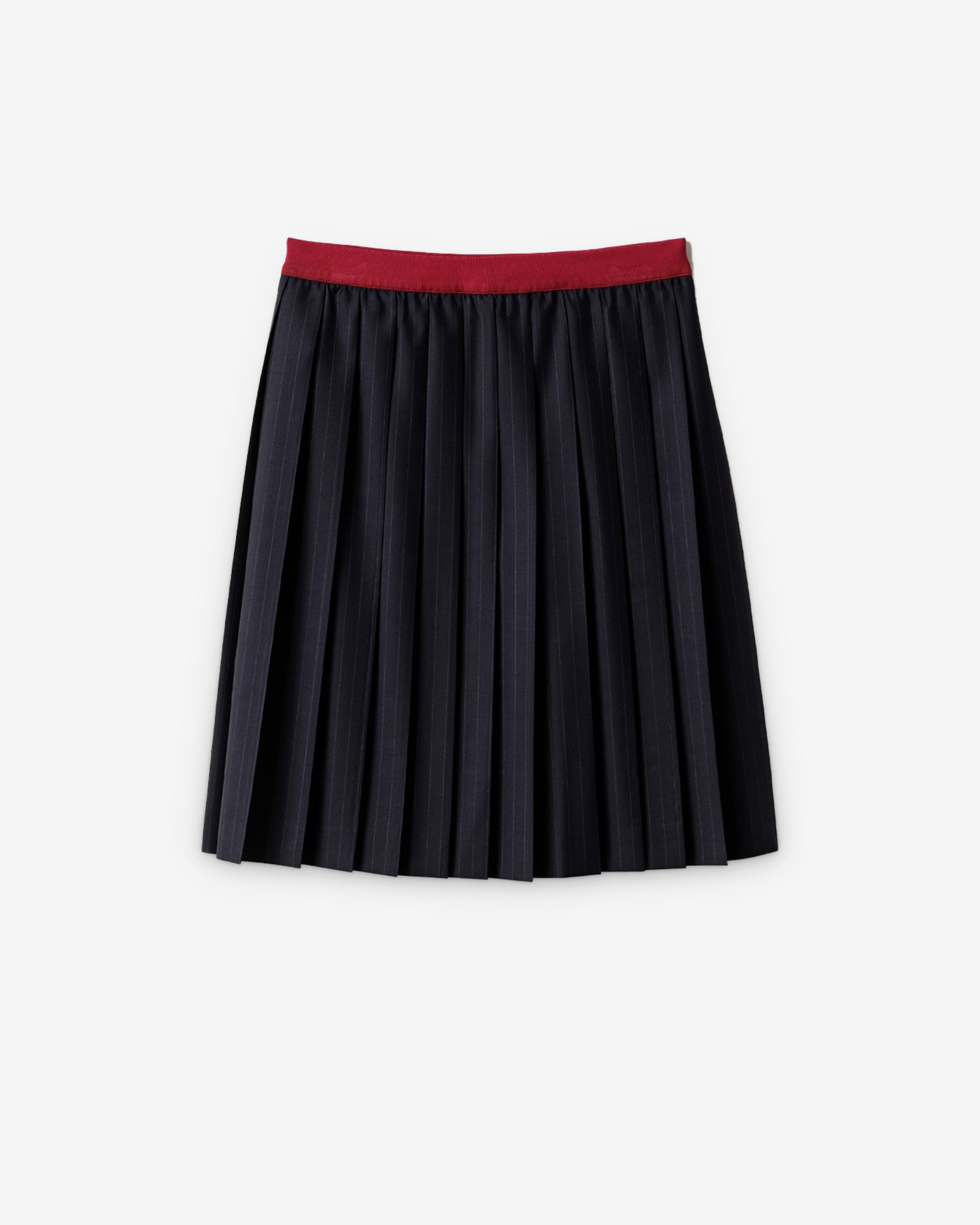Miu Miu - Women’s Pleated Pinstripe Midi Skirt - (Navy) view 1, Click to Zoom in