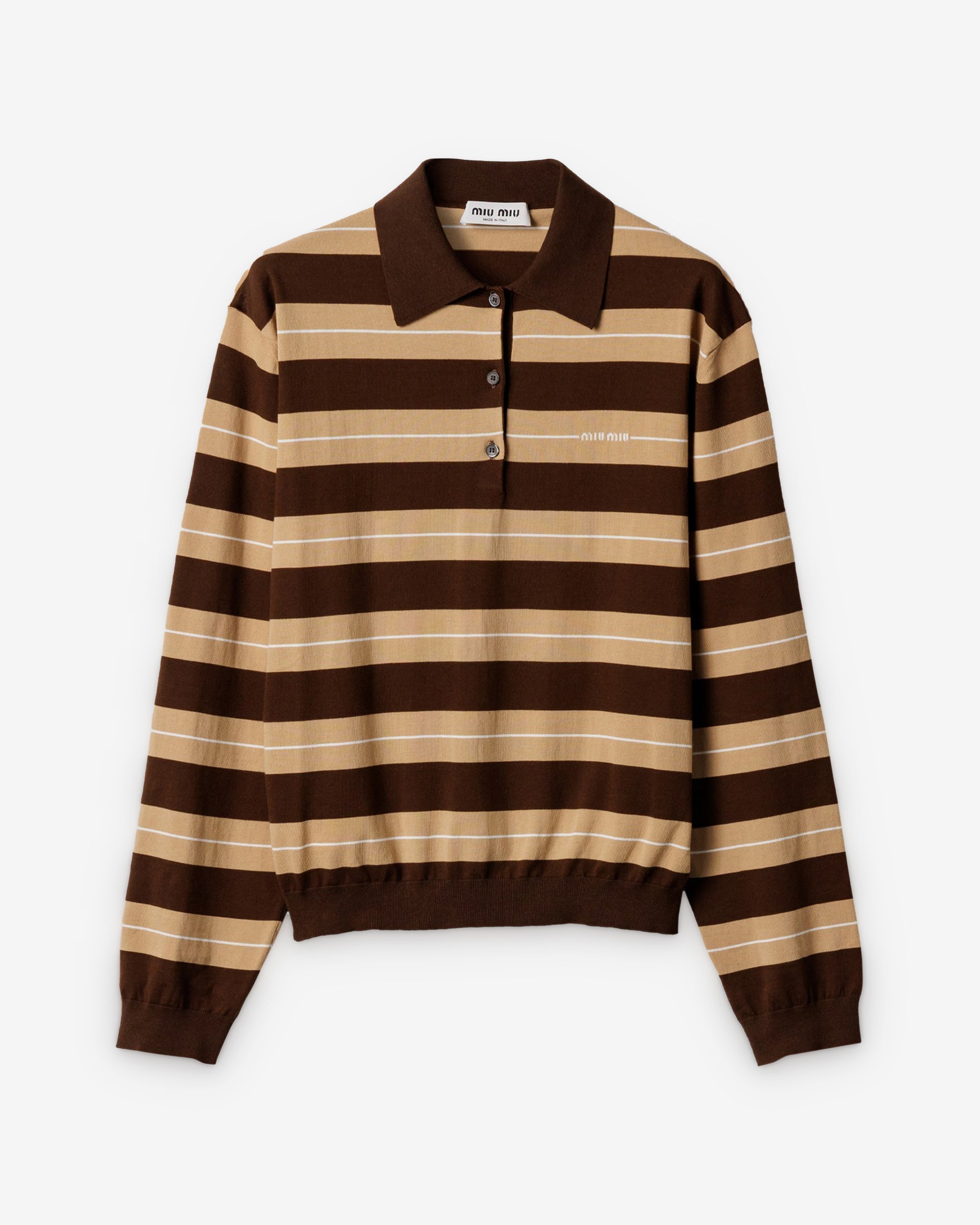 Miu Miu - Women’s Cotton Knit Polo Shirt - (Cocoa Brown/Caramel view 1, Click to Zoom in
