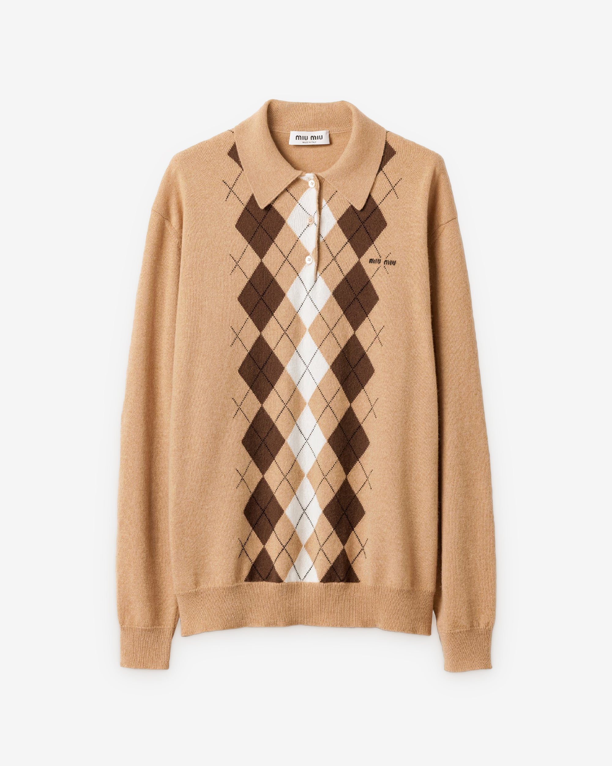 Miu Miu - Women’s Cashmere Polo Shirt - (Camel Brown) view 1, Click to Zoom in