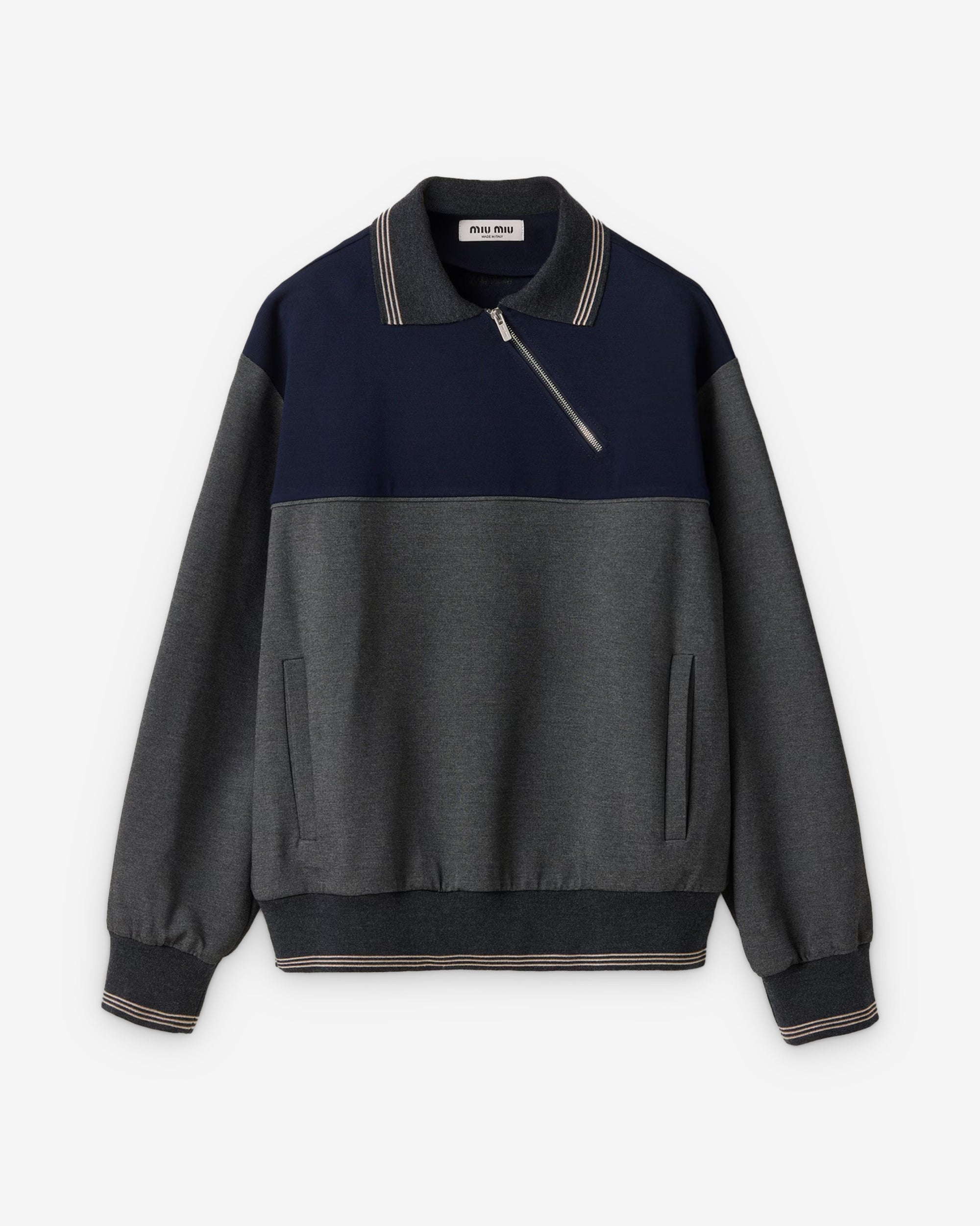 Miu Miu - Women’s Zipper Sweatshirt - (Anthracite Gray/Blue) view 1, Click to Zoom in