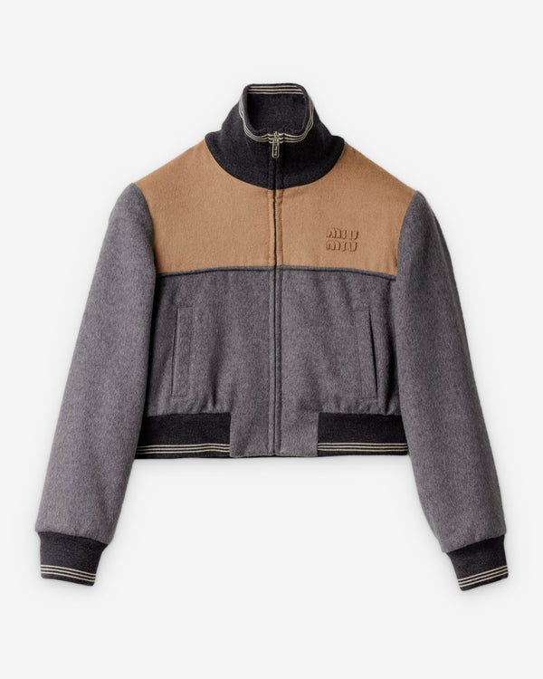 Miu Miu - Women's Velour Blouson Zipper Jacket - (Gray/Camel)