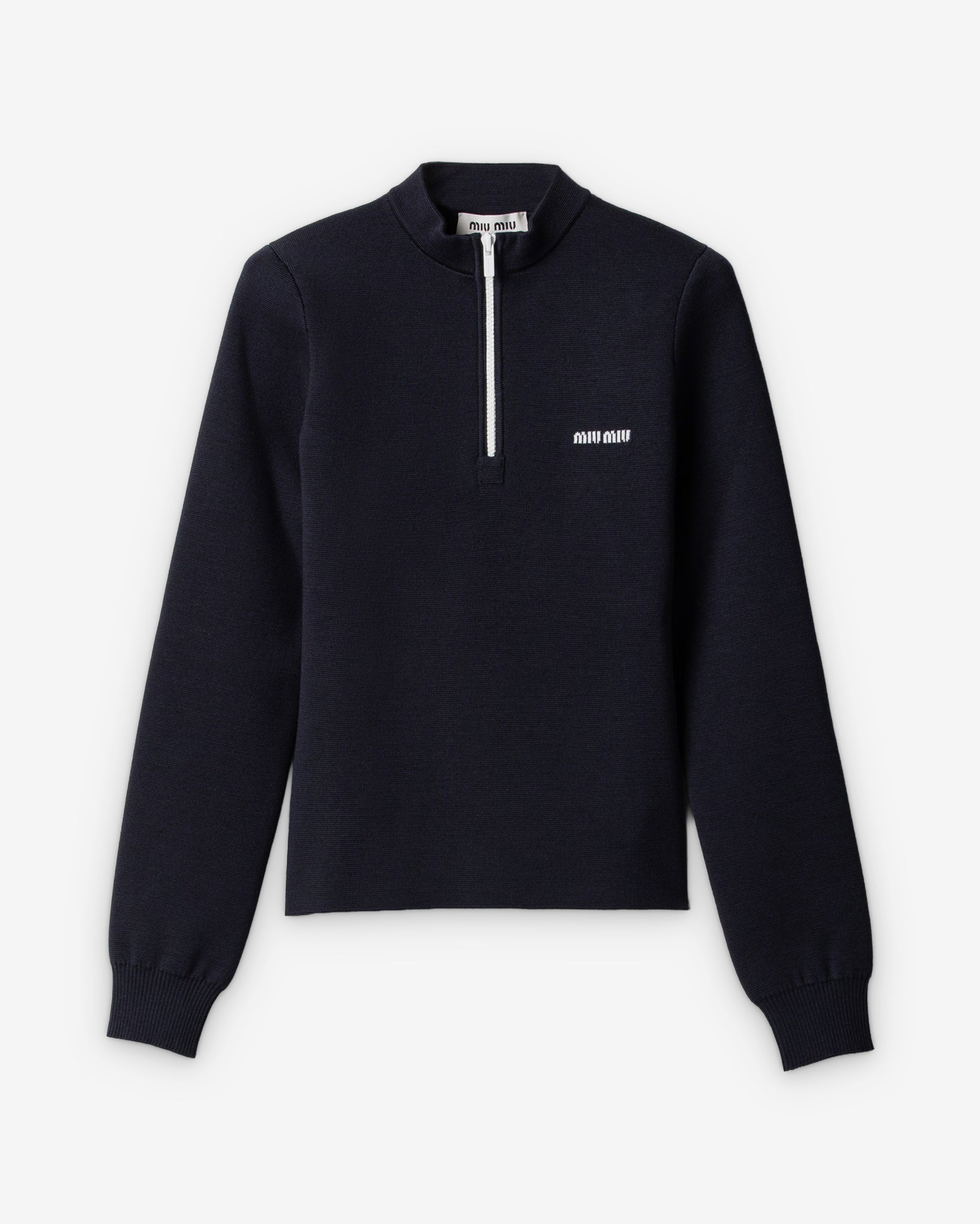 Miu Miu - Women's Wool Half-zipper Sweater - (Navy) view 1, Click to Zoom in