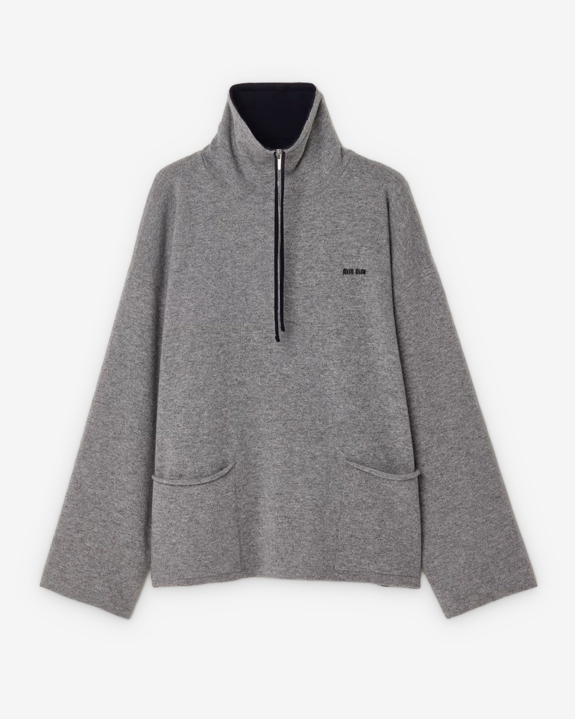 Miu Miu - Women's Cashmere Half-zipper Sweater - (Grey/Blue) view 1, Click to Zoom in