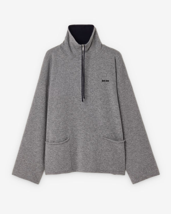 Miu Miu - Women's Cashmere Half-zipper Sweater - (Grey/Blue)