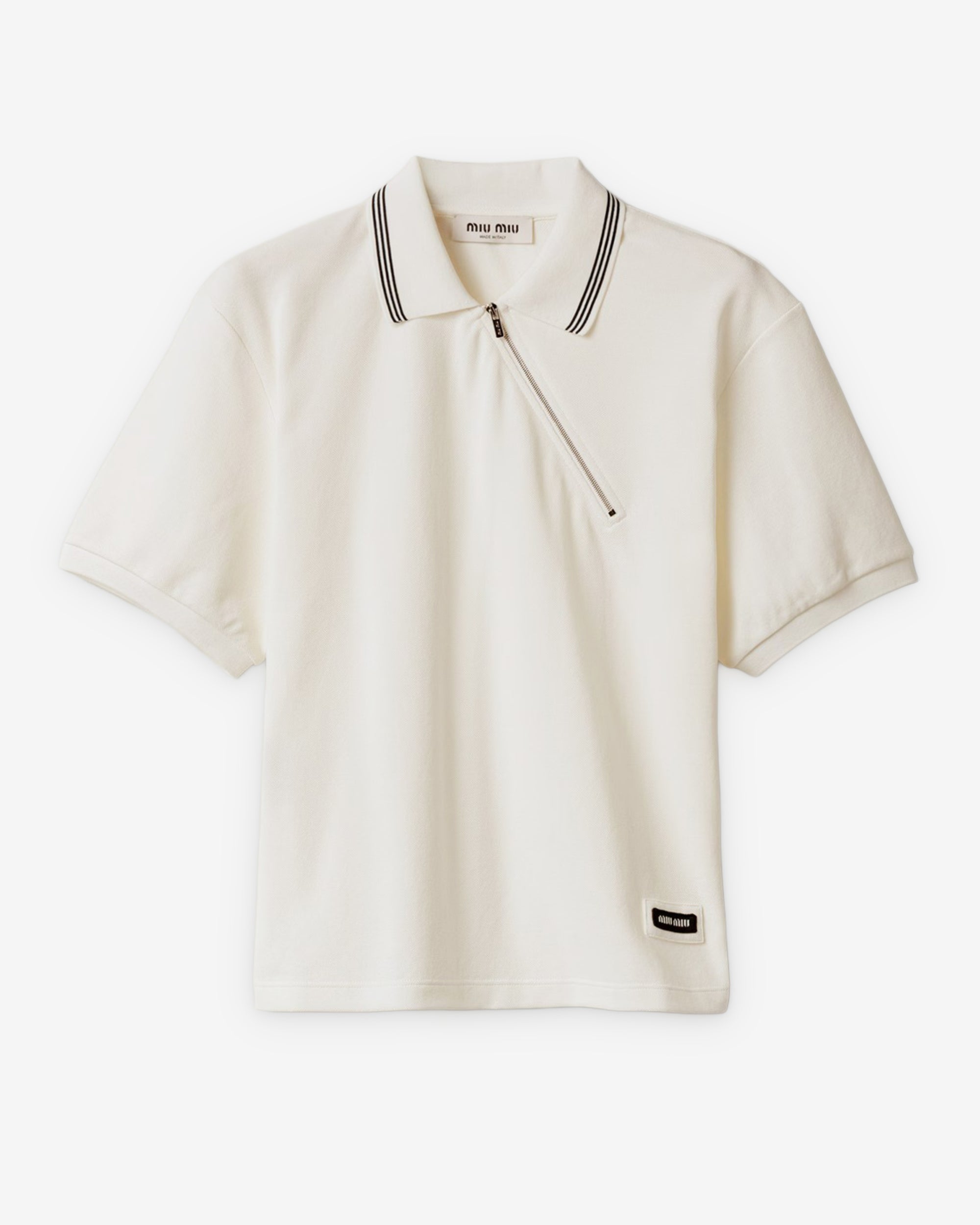 Miu Miu - Women's Cotton Piqué Zippered Polo Shirt - (White) view 1, Click to Zoom in
