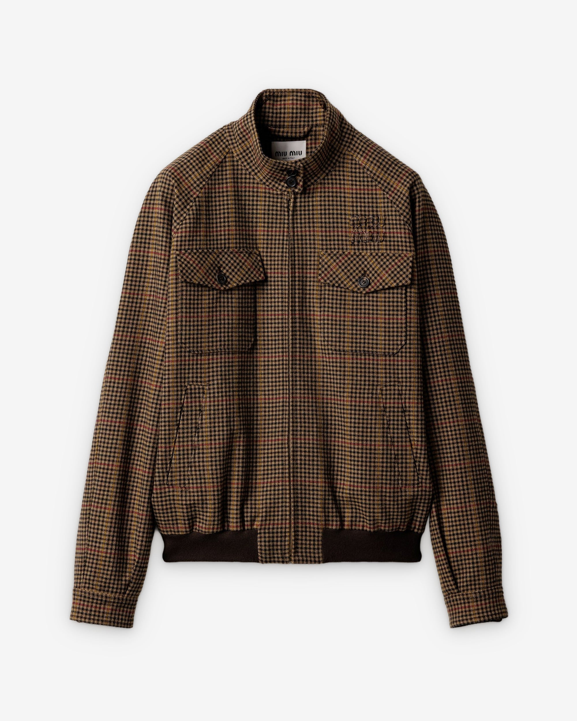 Miu Miu - Women's Houndstooth Check Blouson Jacket - (Camel Brown) view 1, Click to Zoom in