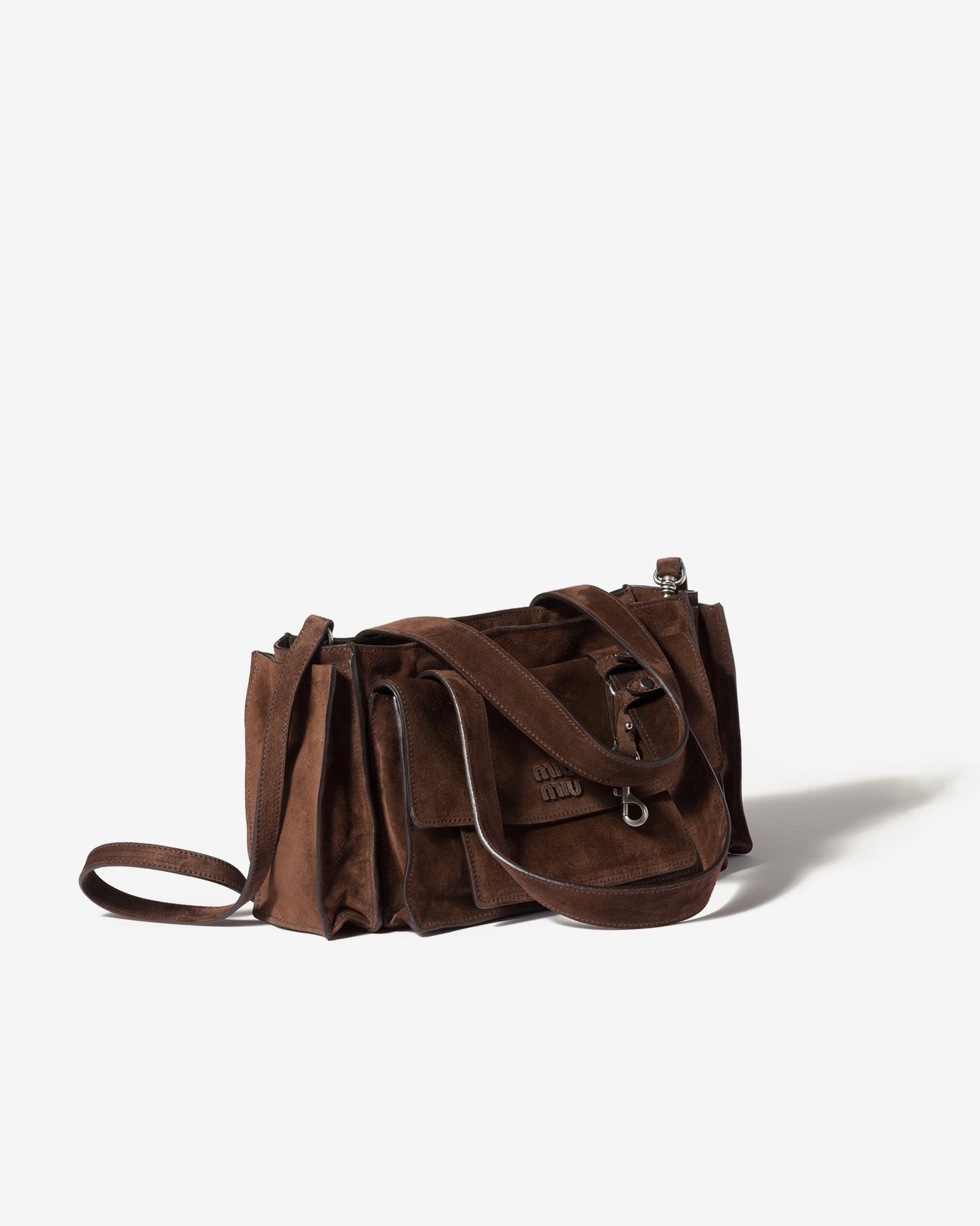 Miu Miu - Women's Utilitaire Suede Top-handle Bag - (Dark Brown) view 2, Click to Zoom in