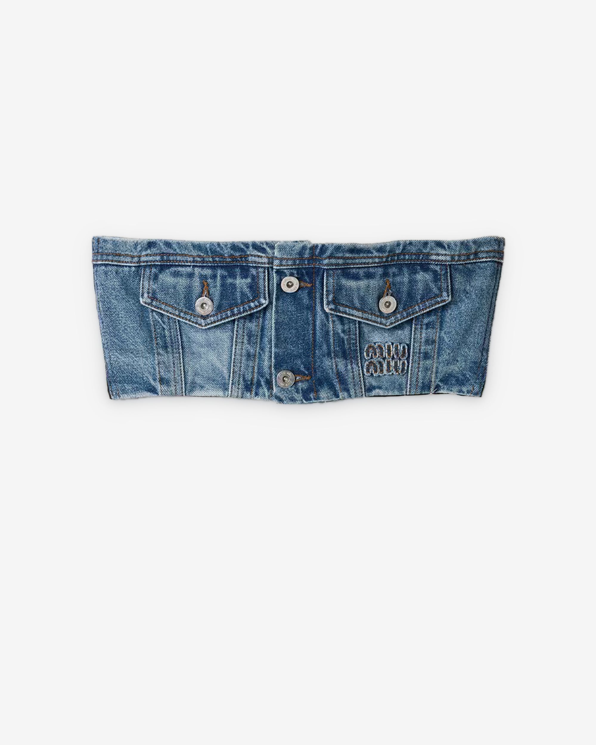 Miu Miu - Women's Washed Denim Bandeau Top - (Navy) view 1, Click to Zoom in